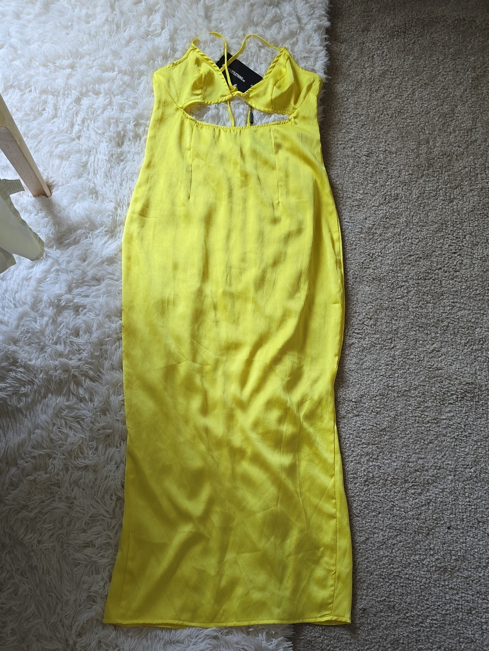 PLT Yellow Cutout Satin Slip Dress